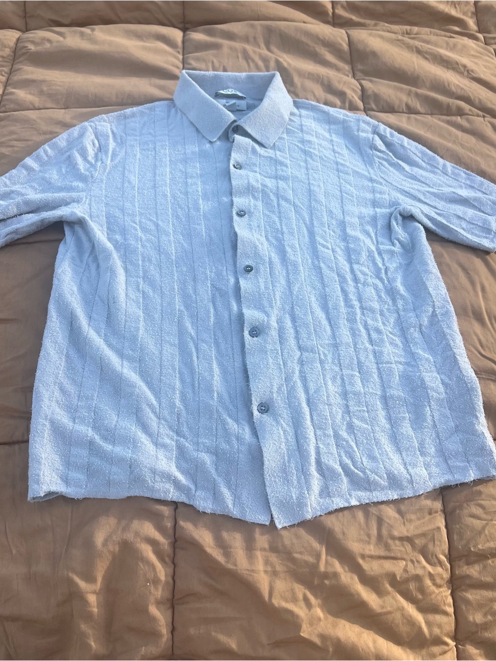 COS Gray Textured Button-Down Resort Shirt Relaxed Fit Subtle Monochrome Stripe